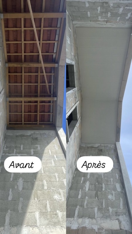 Habillage sous-face blanc RAL 9010 sur ossature bois, Montpellier 